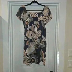 Sud Express 100% Cotton Peasant Floral Tunic Dress Blue Gray Size Large